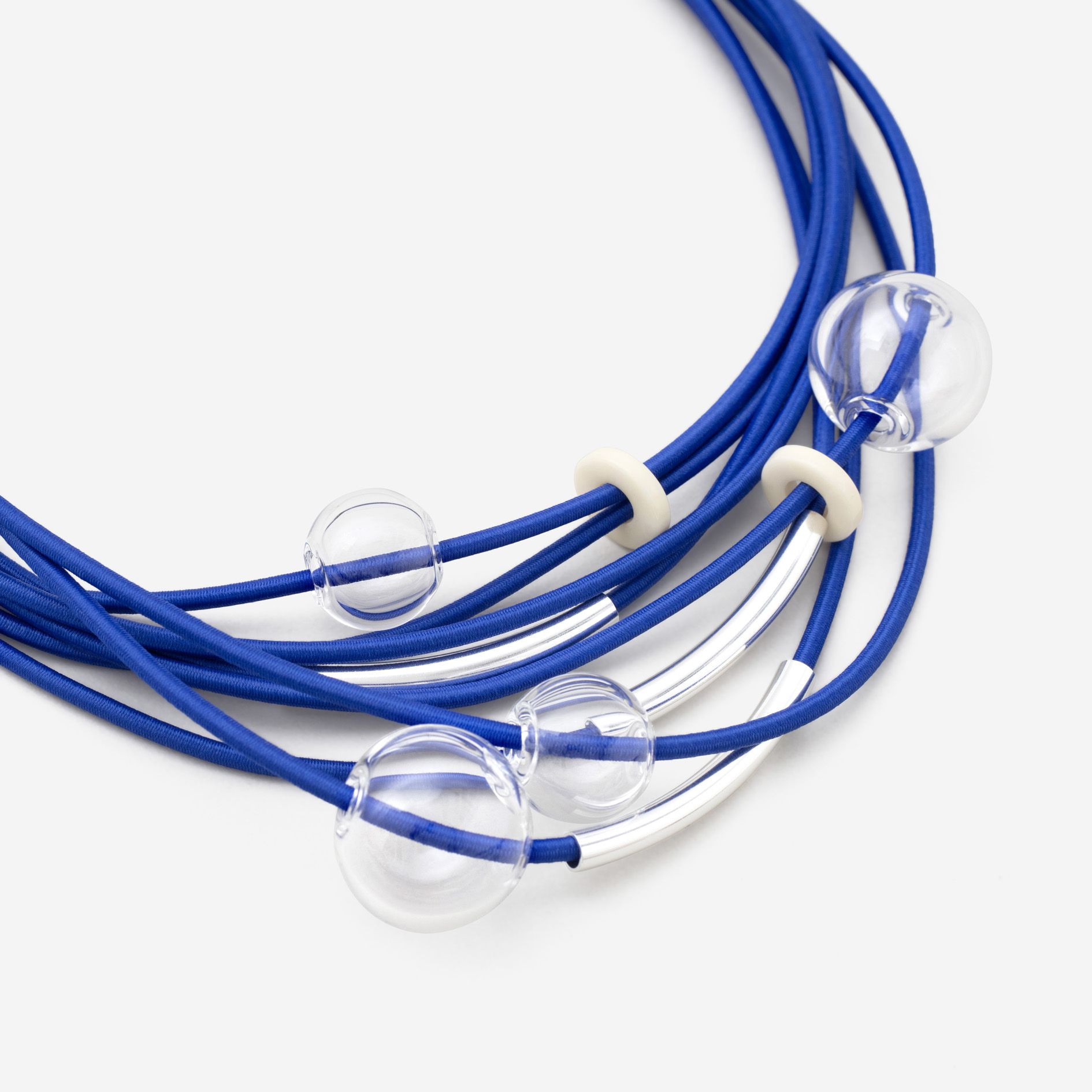 Short necklace blue strings and crystal balls - Image 2