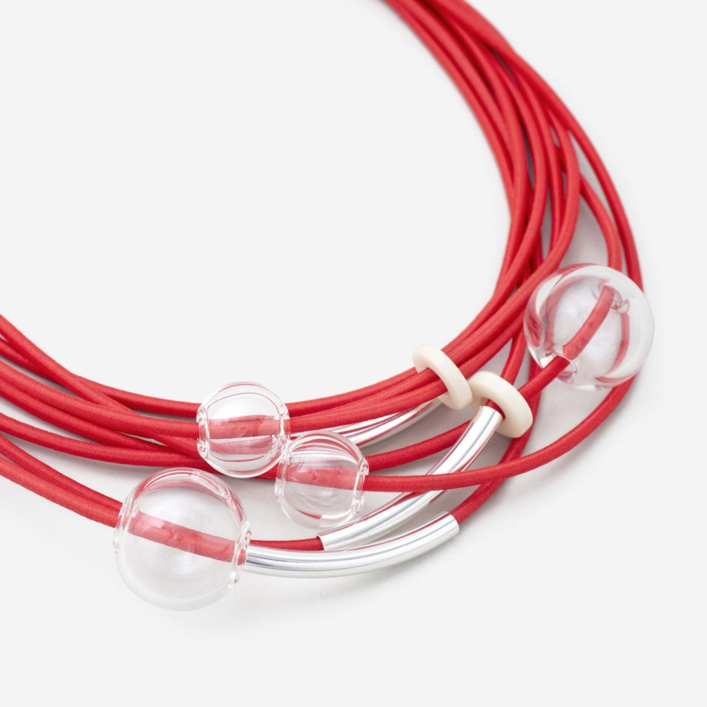 Short necklace red strings and crystal balls