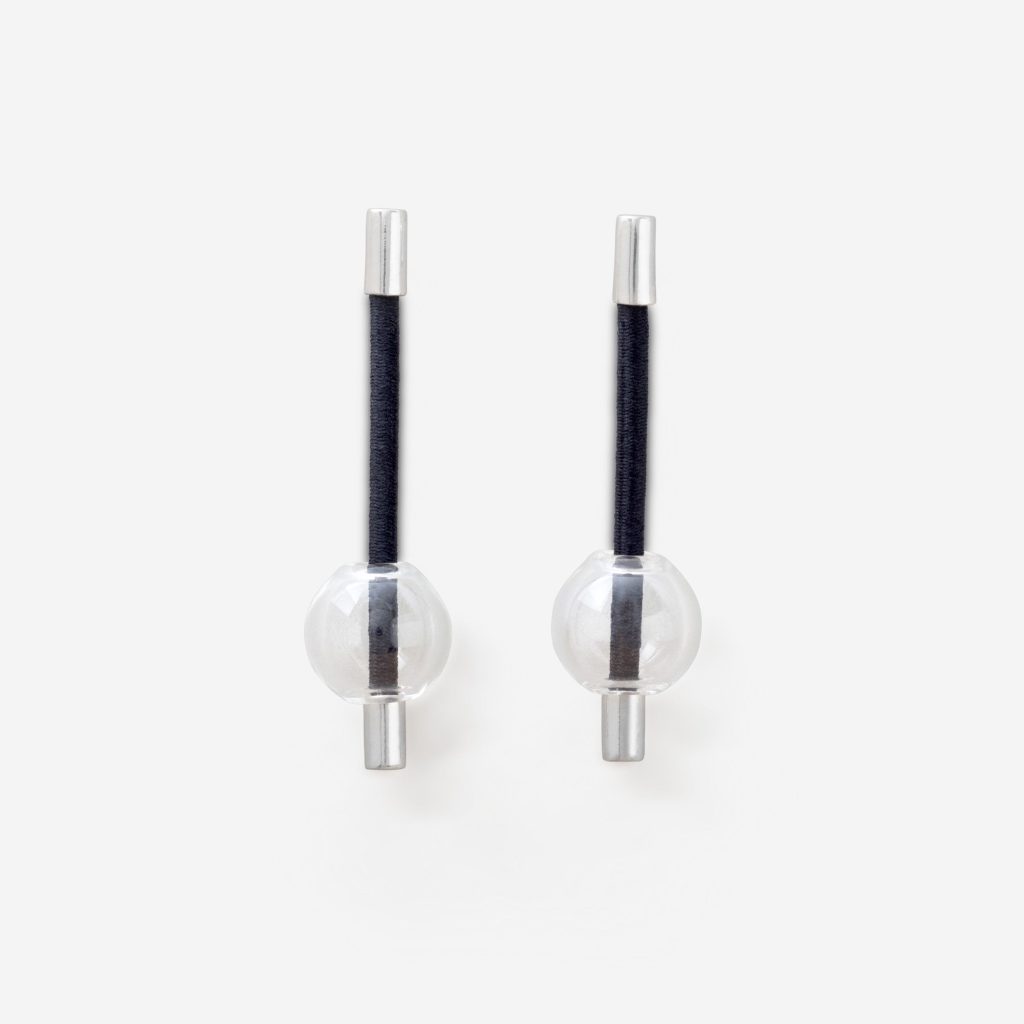 Black cord and sphere earring