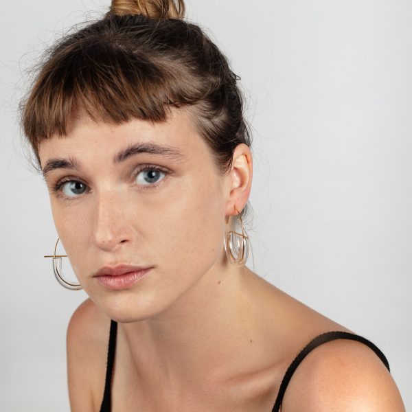 Geometric Earrings with half hoop glass model