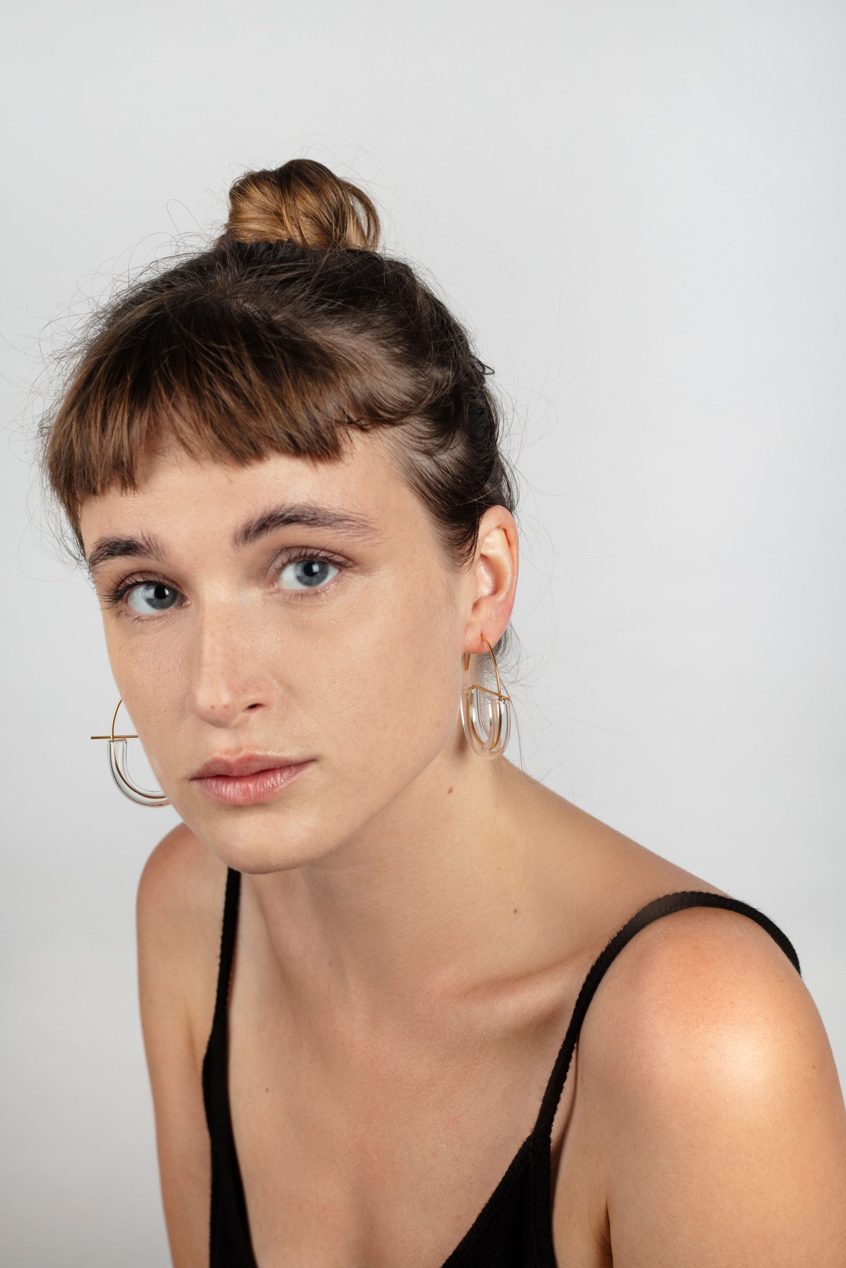 Geometric Earrings with half hoop glass model