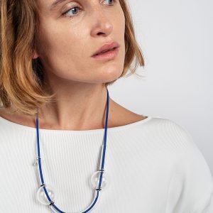 Large yellow string necklace with glass spheres and tubes