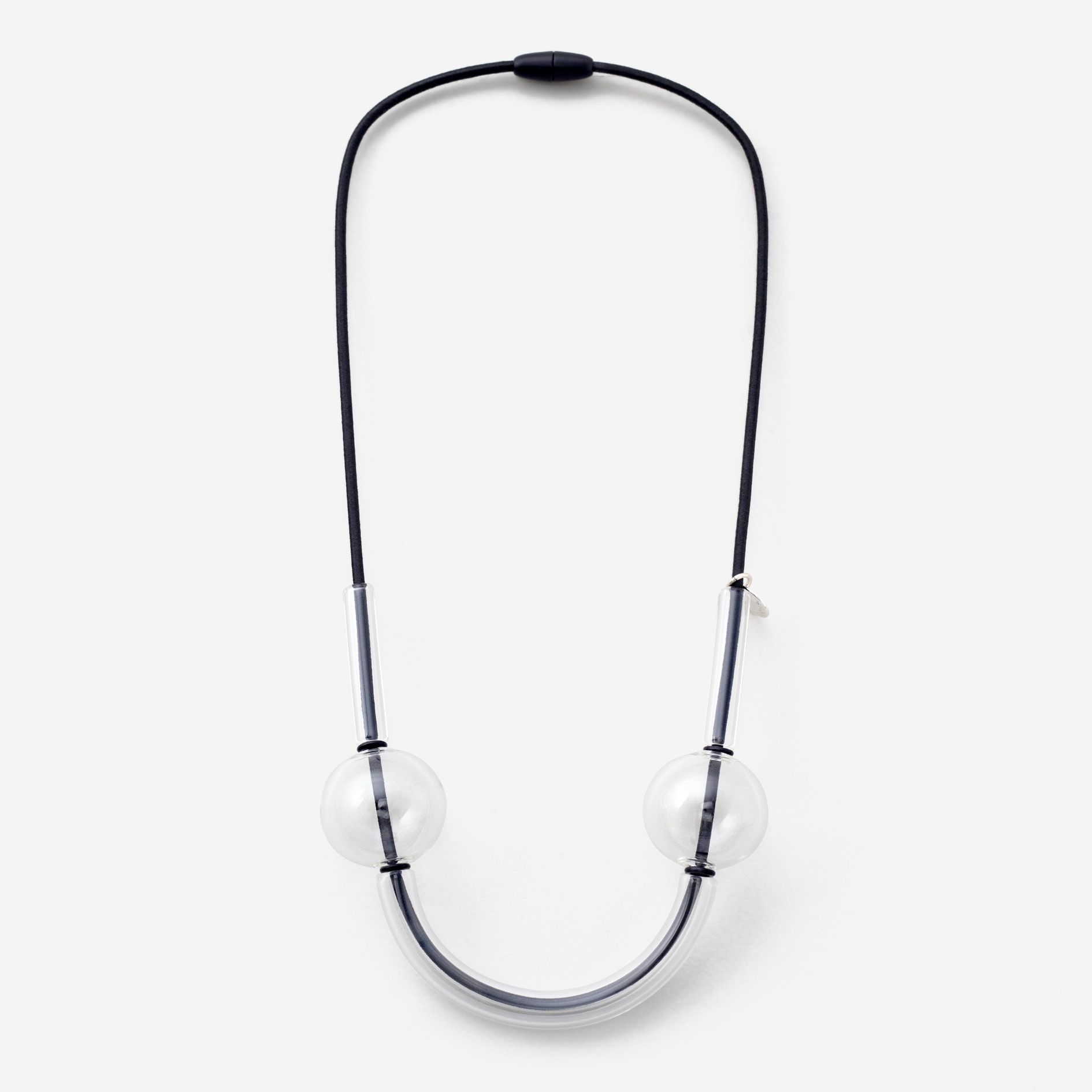 Large black string necklace with glass spheres and tubes - Image 2