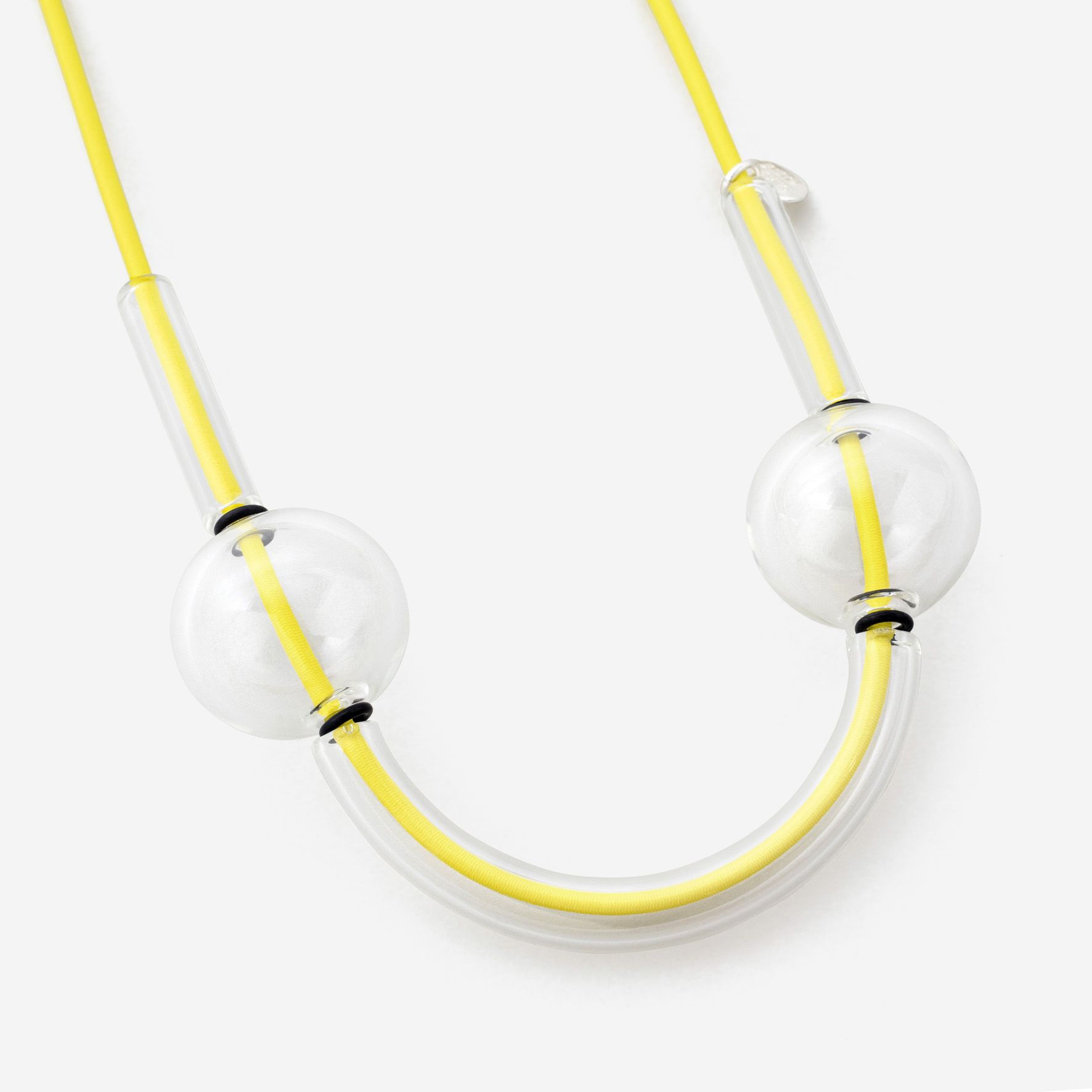 Large yellow string necklace with glass spheres and tubes - Image 2
